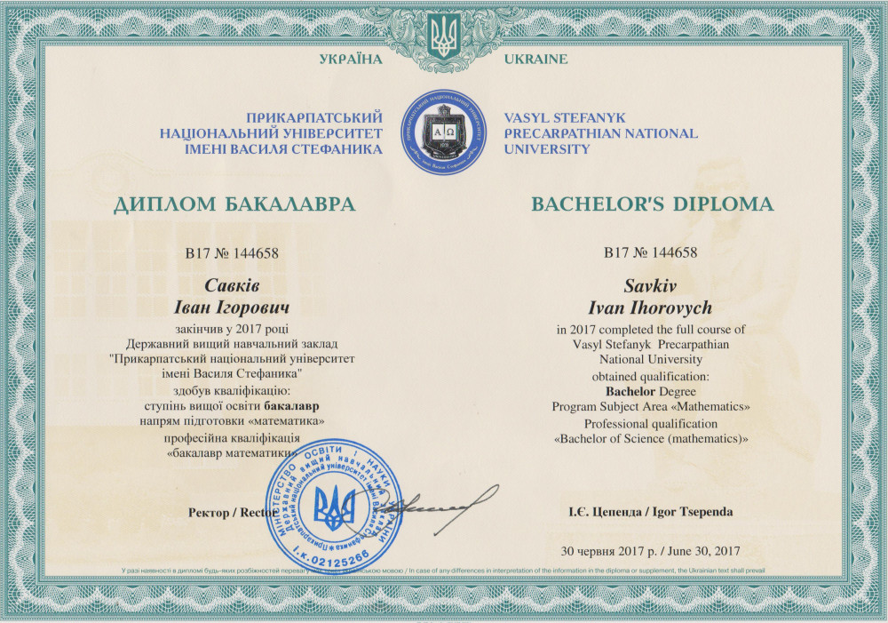 Савків Іван Ігорович - Диплом репетитора Савків Іван Ігорович - Диплом репетитора