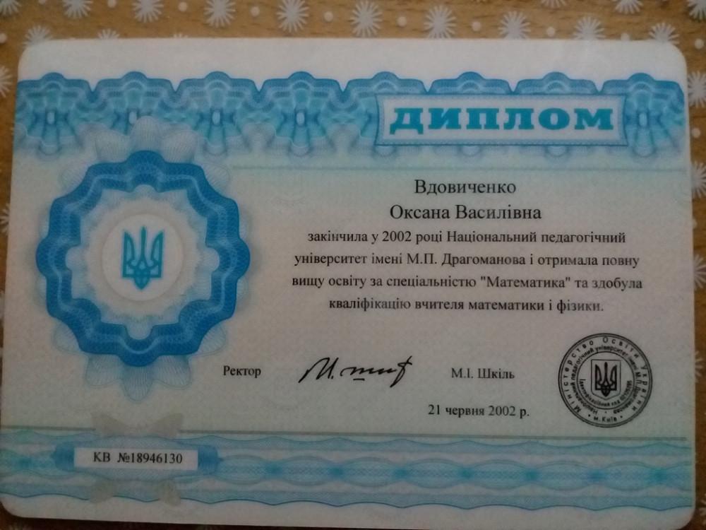 Савченко Оксана Васильевна - Диплом репетитора Савченко Оксана Васильевна - Диплом репетитора