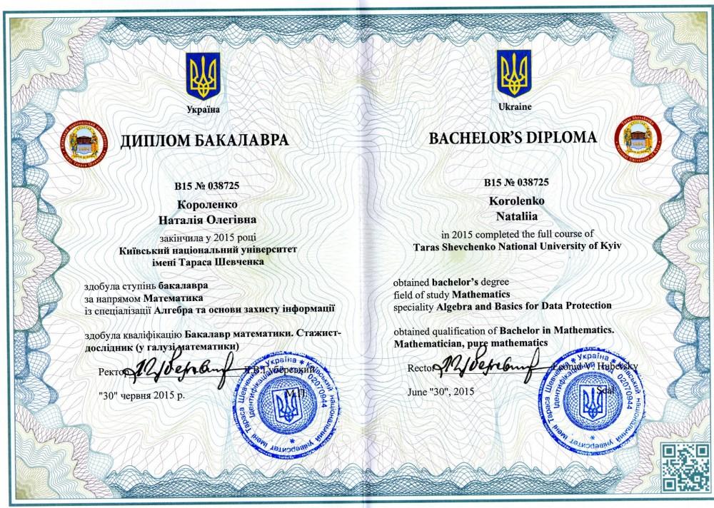 Короленко Наталія Олегівна - Диплом репетитора Короленко Наталія Олегівна - Диплом репетитора