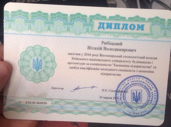 Рибіцький Віталій Володимирович - Диплом репетитора Рибіцький Віталій Володимирович - Диплом репетитора