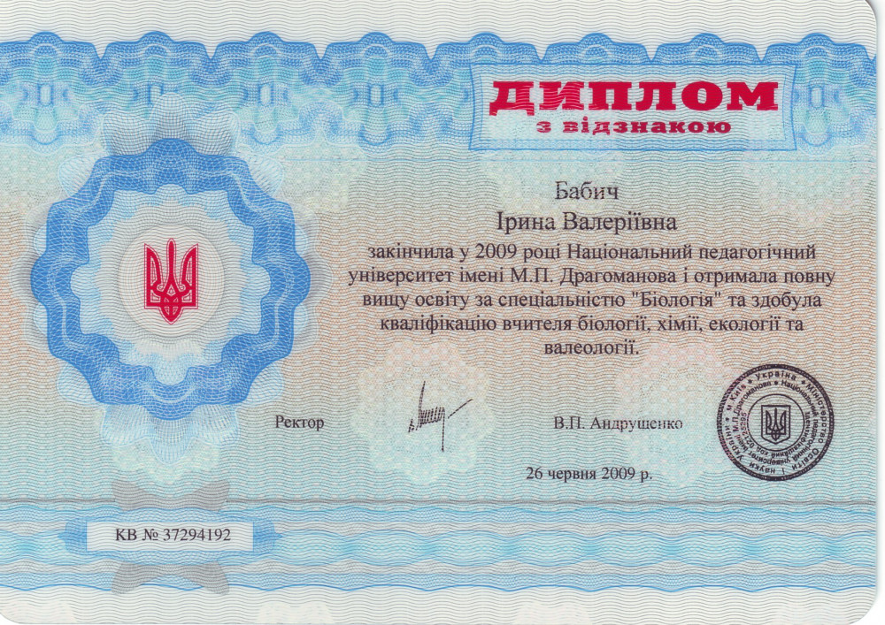 Бабич Ірина Валеріївна - Диплом репетитора Бабич Ірина Валеріївна - Диплом репетитора