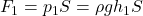   F_1 = p_1  S = \rho g h_1 S 