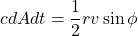 \begin{equation*}  \frаc{dA}{dt} = \frac{1}{2} r v \sin \phi \end{equation*}