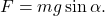 \[F = mg \sin{ \alpha}.\]